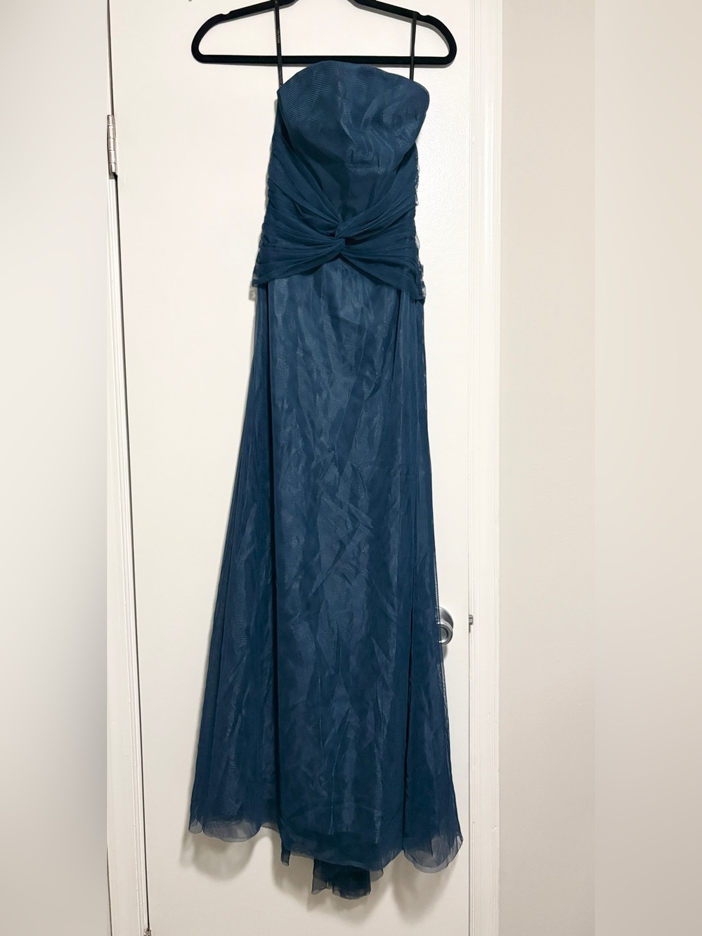 Vera Wang Blue Strapless Draped Twist Maxi Dress